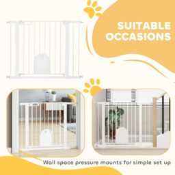 PawHut Dog Gate with Cat Flap Pet Safety Gate Barrier, Stair Pressure Fit, Auto Close, Double Locking, for Doorways, Hallways, 75-103 cm White - thumbnail 8