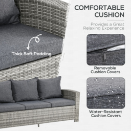 Outsunny 7-Seater Rattan Dining Set Sofa Table Garden Rattan Furniture Footstool Outdoor w/ Cushion, Grey - Aosom UK - thumbnail 5