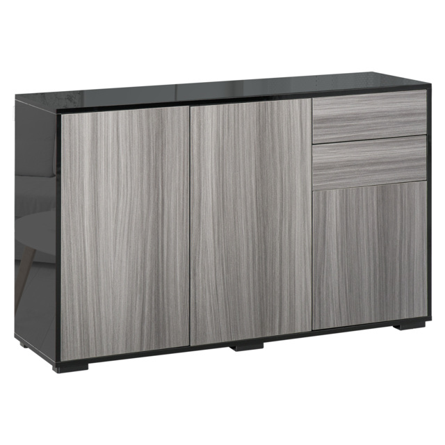 HOMCOM Sideboard High Gloss, 2 Drawer Push-Open Cabinet for Living Room, Bedroom, Light Grey and Black - Aosom UK - image 1