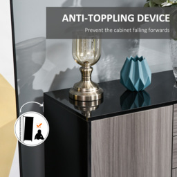 HOMCOM Sideboard High Gloss, 2 Drawer Push-Open Cabinet for Living Room, Bedroom, Light Grey and Black - Aosom UK - thumbnail 7