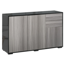 HOMCOM Sideboard High Gloss, 2 Drawer Push-Open Cabinet for Living Room, Bedroom, Light Grey and Black - Aosom UK - thumbnail 1