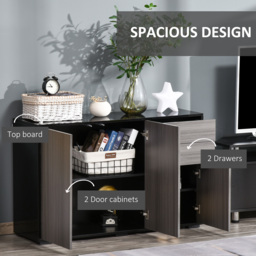 HOMCOM Sideboard High Gloss, 2 Drawer Push-Open Cabinet for Living Room, Bedroom, Light Grey and Black - Aosom UK - thumbnail 4