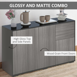 HOMCOM Sideboard High Gloss, 2 Drawer Push-Open Cabinet for Living Room, Bedroom, Light Grey and Black - Aosom UK - thumbnail 5