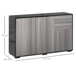 HOMCOM Sideboard High Gloss, 2 Drawer Push-Open Cabinet for Living Room, Bedroom, Light Grey and Black - Aosom UK - thumbnail 3