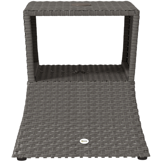 Outsunny Rattan Outdoor Coffee Table, Wicker Garden Patio Bistro Side Table with Umbrella Hole and Storage Space, Dark Grey - image 1