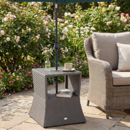 Outsunny Rattan Outdoor Coffee Table, Wicker Garden Patio Bistro Side Table with Umbrella Hole and Storage Space, Dark Grey - thumbnail 2