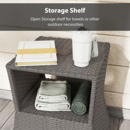 Outsunny Rattan Outdoor Coffee Table, Wicker Garden Patio Bistro Side Table with Umbrella Hole and Storage Space, Dark Grey - thumbnail 6