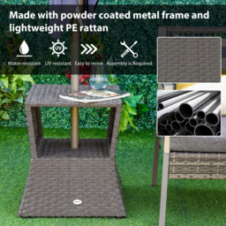 Outsunny Rattan Outdoor Coffee Table, Wicker Garden Patio Bistro Side Table with Umbrella Hole and Storage Space, Dark Grey - thumbnail 5
