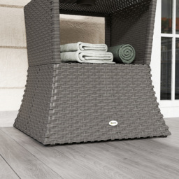 Outsunny Rattan Outdoor Coffee Table, Wicker Garden Patio Bistro Side Table with Umbrella Hole and Storage Space, Dark Grey - thumbnail 9