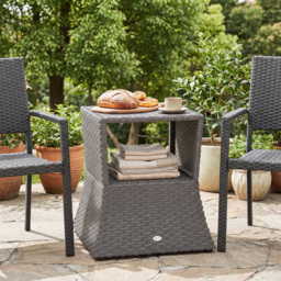 Outsunny Rattan Outdoor Coffee Table, Wicker Garden Patio Bistro Side Table with Umbrella Hole and Storage Space, Dark Grey - thumbnail 8