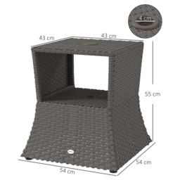 Outsunny Rattan Outdoor Coffee Table, Wicker Garden Patio Bistro Side Table with Umbrella Hole and Storage Space, Dark Grey - thumbnail 3
