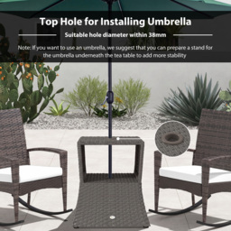 Outsunny Rattan Outdoor Coffee Table, Wicker Garden Patio Bistro Side Table with Umbrella Hole and Storage Space, Dark Grey - thumbnail 7