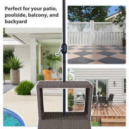 Outsunny Rattan Outdoor Coffee Table, Wicker Garden Patio Bistro Side Table with Umbrella Hole and Storage Space, Dark Grey - thumbnail 4