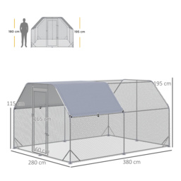 PawHut Chicken Run with Roof, Walk In Chicken Coop Run Cage for 10-12 Chickens, Hen House Duck Pen Outdoor, 380x280x195 cm - thumbnail 3