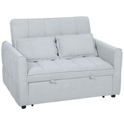 HOMCOM 2 Seater Sofa Bed, 3-in-1 Convertible Sleeper Sofa with Click-clack Adjustable Backrest and 2 Pillows, Light Grey - thumbnail 1