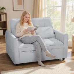 HOMCOM 2 Seater Sofa Bed, 3-in-1 Convertible Sleeper Sofa with Click-clack Adjustable Backrest and 2 Pillows, Light Grey - thumbnail 2