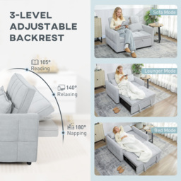 HOMCOM 2 Seater Sofa Bed, 3-in-1 Convertible Sleeper Sofa with Click-clack Adjustable Backrest and 2 Pillows, Light Grey - thumbnail 5