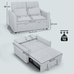 HOMCOM 2 Seater Sofa Bed, 3-in-1 Convertible Sleeper Sofa with Click-clack Adjustable Backrest and 2 Pillows, Light Grey - thumbnail 3