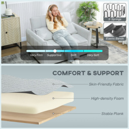 HOMCOM 2 Seater Sofa Bed, 3-in-1 Convertible Sleeper Sofa with Click-clack Adjustable Backrest and 2 Pillows, Light Grey - thumbnail 6