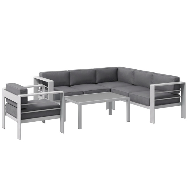 Outsunny Five-Piece Aluminium Garden Sofa Set, with Glass-Top Table - Grey - Aosom UK - image 1