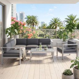 Outsunny Five-Piece Aluminium Garden Sofa Set, with Glass-Top Table - Grey - Aosom UK - thumbnail 8