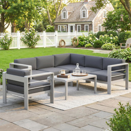 Outsunny Five-Piece Aluminium Garden Sofa Set, with Glass-Top Table - Grey - Aosom UK - thumbnail 7