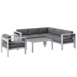 Outsunny Five-Piece Aluminium Garden Sofa Set, with Glass-Top Table - Grey - Aosom UK