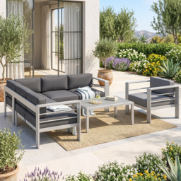 Outsunny Five-Piece Aluminium Garden Sofa Set, with Glass-Top Table - Grey - Aosom UK - thumbnail 9