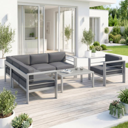Outsunny Five-Piece Aluminium Garden Sofa Set, with Glass-Top Table - Grey - Aosom UK - thumbnail 2