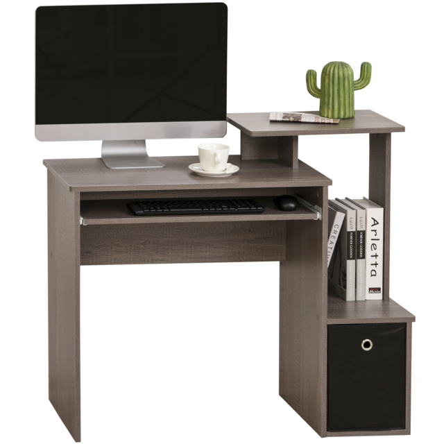 HOMCOM Computer Table with Sliding Keyboard Tray, Storage Drawer & Shelf, Home Office PC Desk, Computer Desk, Grey - Aosom UK - image 1