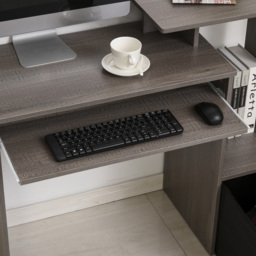 HOMCOM Computer Table with Sliding Keyboard Tray, Storage Drawer & Shelf, Home Office PC Desk, Computer Desk, Grey - Aosom UK - thumbnail 7