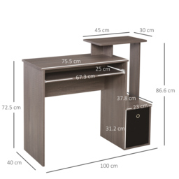 HOMCOM Computer Table with Sliding Keyboard Tray, Storage Drawer & Shelf, Home Office PC Desk, Computer Desk, Grey - Aosom UK - thumbnail 3