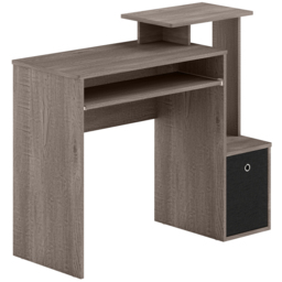 HOMCOM Computer Table with Sliding Keyboard Tray, Storage Drawer & Shelf, Home Office PC Desk, Computer Desk, Grey - Aosom UK - thumbnail 1
