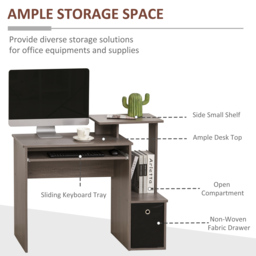 HOMCOM Computer Table with Sliding Keyboard Tray, Storage Drawer & Shelf, Home Office PC Desk, Computer Desk, Grey - Aosom UK - thumbnail 4