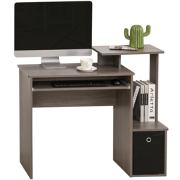 HOMCOM Computer Table with Sliding Keyboard Tray, Storage Drawer & Shelf, Home Office PC Desk, Computer Desk, Grey - Aosom UK