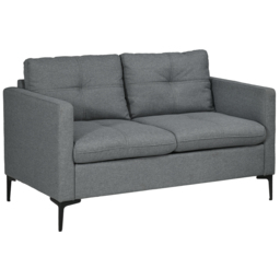 HOMCOM 2 Seater Sofa, Linen Fabric loveseat sofa, with 2 High-density sponge filled included Cushions, Steel Legs, Cat Scratch Anti, Dark Grey - Aosom UK