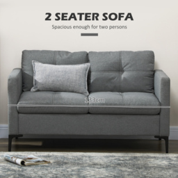 HOMCOM 2 Seater Sofa, Linen Fabric loveseat sofa, with 2 High-density sponge filled included Cushions, Steel Legs, Cat Scratch Anti, Dark Grey - Aosom UK - thumbnail 4