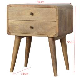 100 % Solid Mango Wood Bedside Table with 2 Smooth-Gliding Drawers, Hand-finished Desk with Nordic Legs, 35L x 45W x 55H cm, Brown - Aosom UK - thumbnail 3