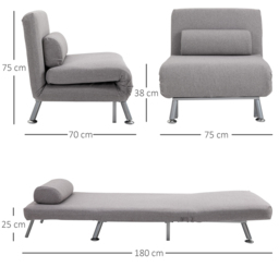 HOMCOM Single Sofa Bed Futon Chair Sleeper, Foldable Portable Lounge Couch, Living Room Furniture Grey - thumbnail 3