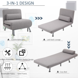 HOMCOM Single Sofa Bed Futon Chair Sleeper, Foldable Portable Lounge Couch, Living Room Furniture Grey - thumbnail 7