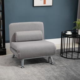 HOMCOM Single Sofa Bed Futon Chair Sleeper, Foldable Portable Lounge Couch, Living Room Furniture Grey - thumbnail 2