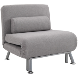 HOMCOM Single Sofa Bed Futon Chair Sleeper, Foldable Portable Lounge Couch, Living Room Furniture Grey - thumbnail 1