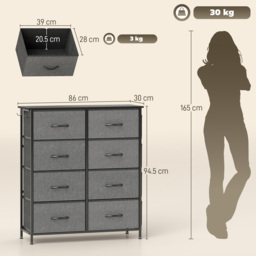 HOMCOM Chest of Eight Fabric Drawers - Charcoal Grey - thumbnail 3