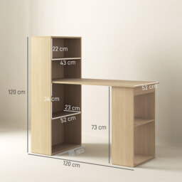 HOMCOM 120cm Modern Computer Desk Bookshelf Study Table Workstation PC Laptop Writing Home Office 6 Shelves, Natural Wood Finish - thumbnail 3
