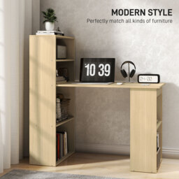 HOMCOM 120cm Modern Computer Desk Bookshelf Study Table Workstation PC Laptop Writing Home Office 6 Shelves, Natural Wood Finish - thumbnail 4