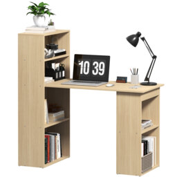 HOMCOM 120cm Modern Computer Desk Bookshelf Study Table Workstation PC Laptop Writing Home Office 6 Shelves, Natural Wood Finish - thumbnail 1