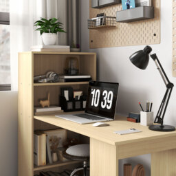 HOMCOM 120cm Modern Computer Desk Bookshelf Study Table Workstation PC Laptop Writing Home Office 6 Shelves, Natural Wood Finish - thumbnail 9