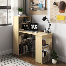 HOMCOM 120cm Modern Computer Desk Bookshelf Study Table Workstation PC Laptop Writing Home Office 6 Shelves, Natural Wood Finish - thumbnail 7