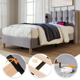 Upholstered Single Bed with USB Type-C Charging Ports, Linen Fabric, Teenager Bed for Bedroom, Guest Room, 197L x 103W x 103H cm, Grey - Aosom UK - thumbnail 7