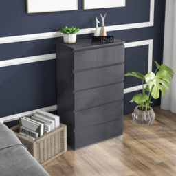 HOMCOM High Gloss Chest of Drawers, 5-Drawer Storage Cabinets, Modern Dresser, Storage Drawer Unit for Bedroom - Aosom UK - thumbnail 2